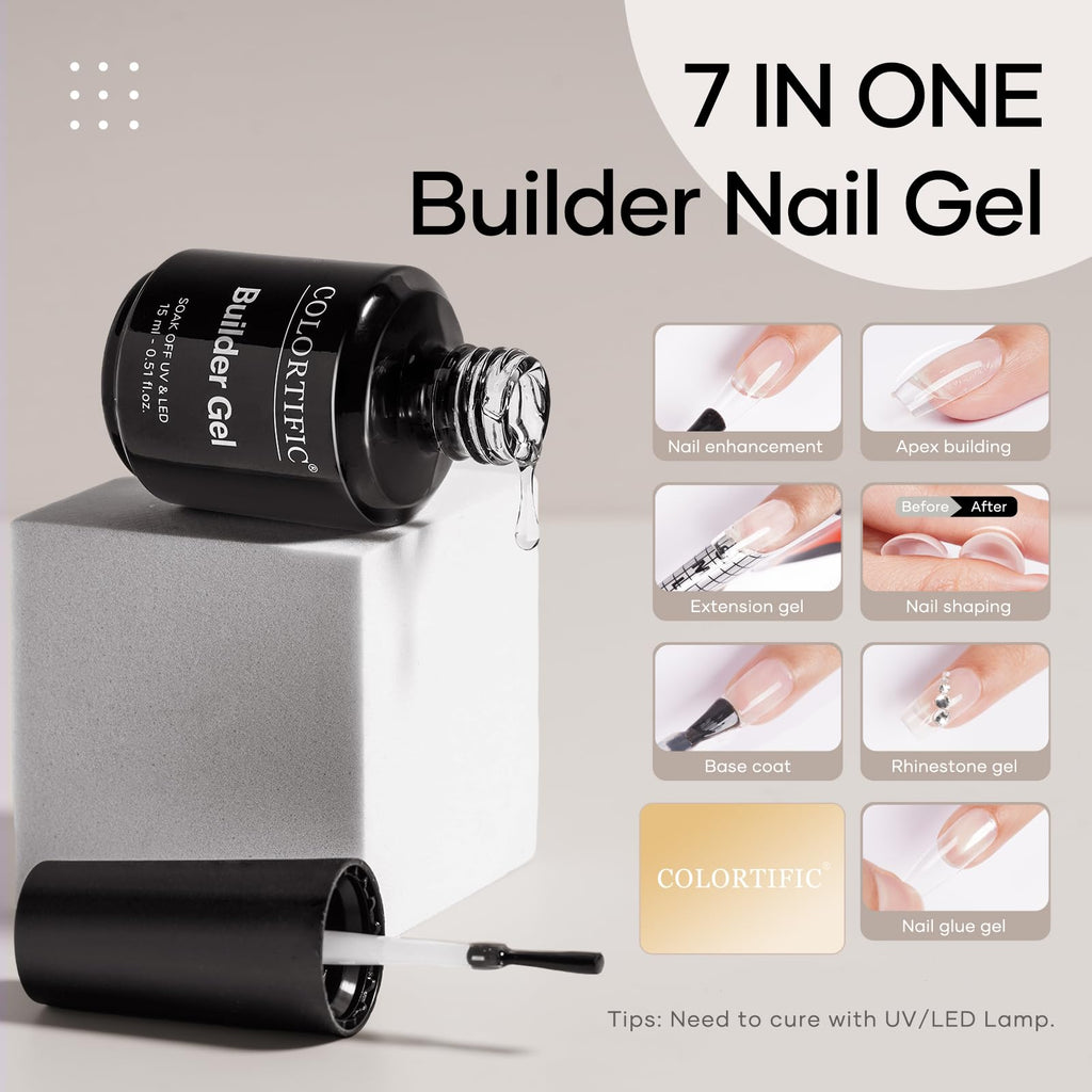 Colortific 7 in 1 clear builder gel packaging and bottles