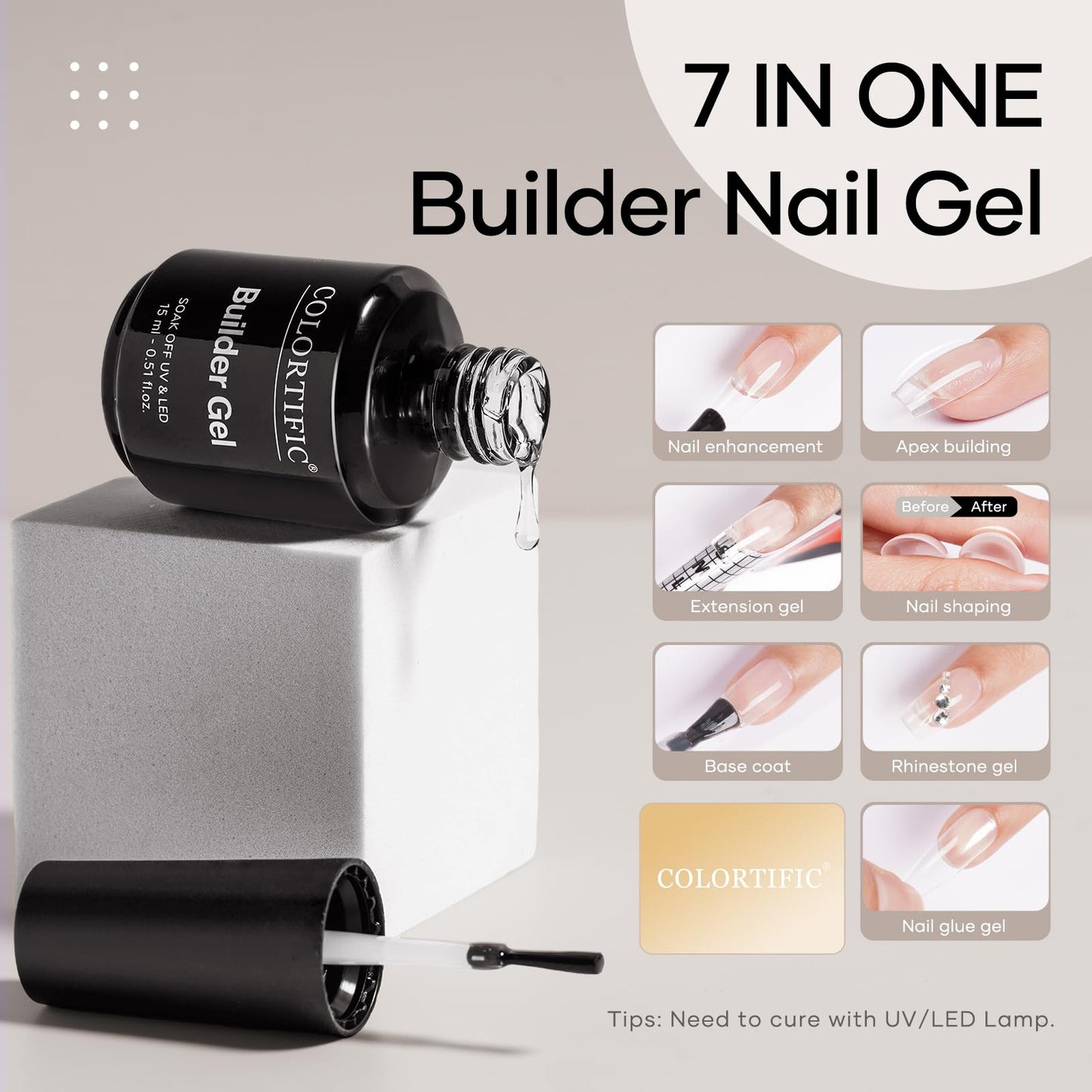 Two bottles of clear builder gel for nail extensions and strengthening