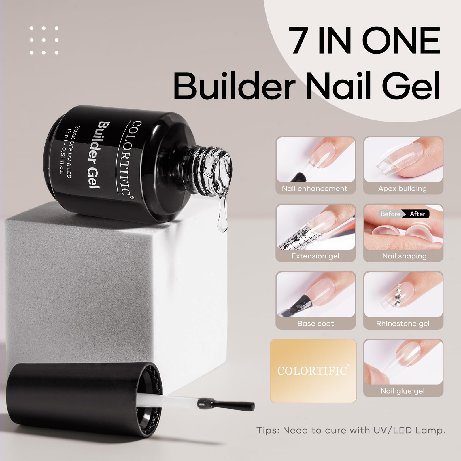 Two bottles of clear builder gel for nail extensions and strengthening