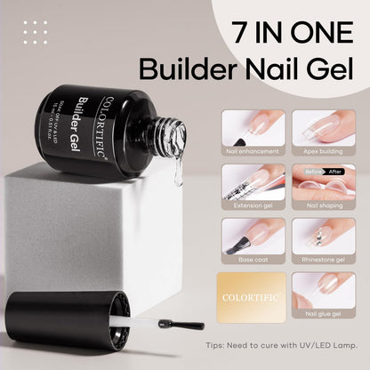 Two bottles of clear builder gel for nail extensions and strengthening