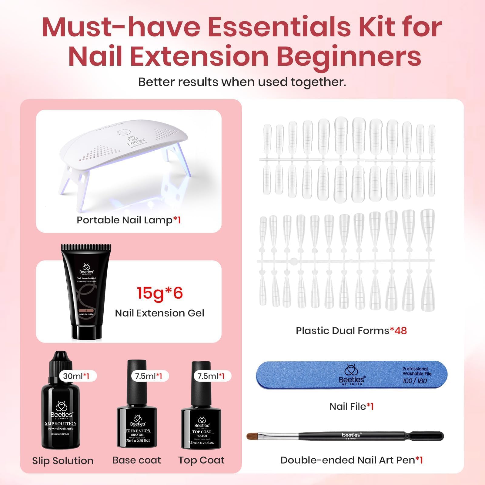 Tools included in the Beetles poly gel extension kit