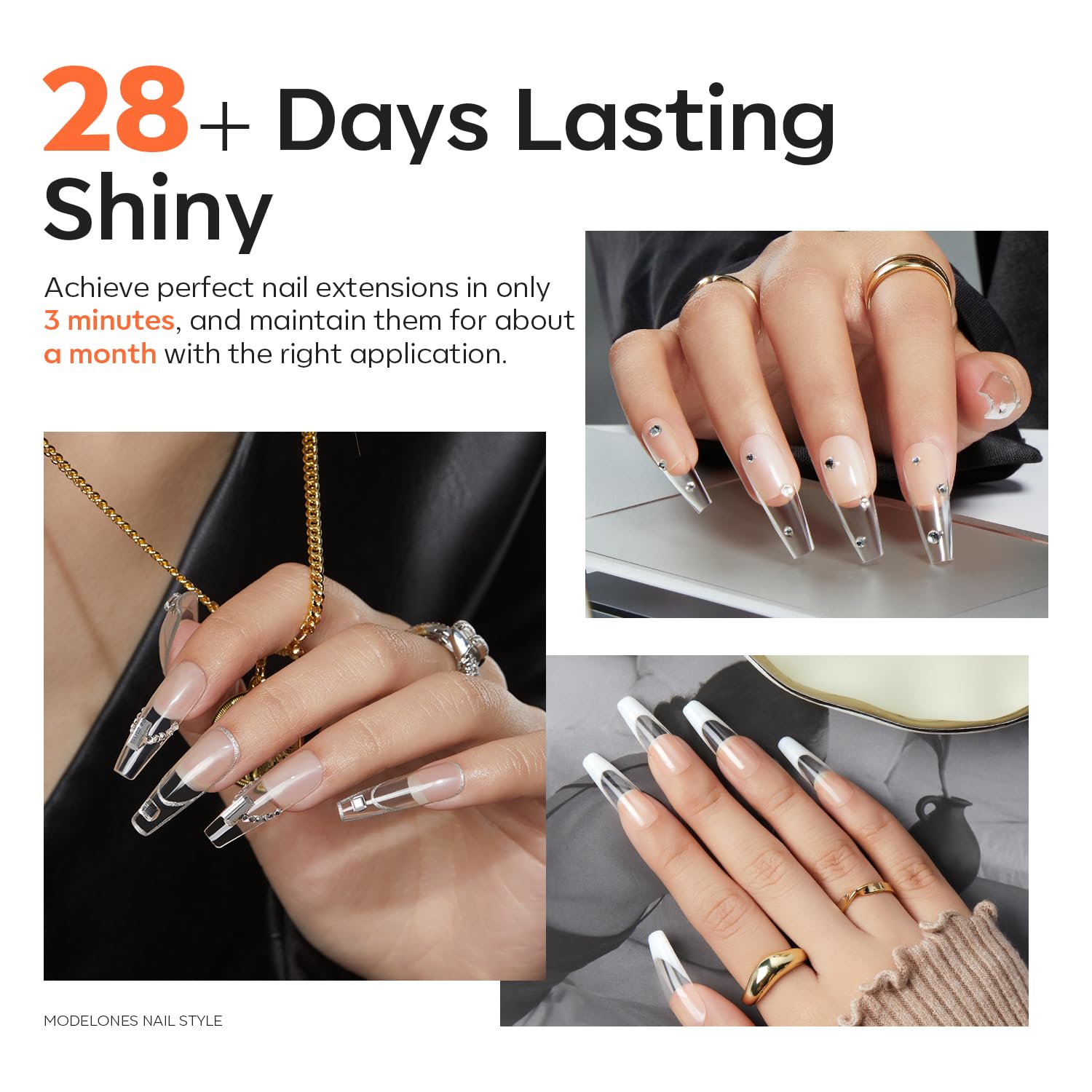 Close up of Modelones builder gel applied to dual nail forms