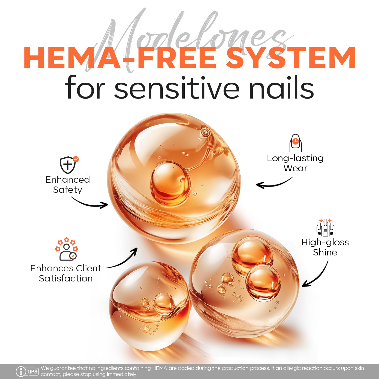 Crystal clear finish of Modelones poly extension gel on natural nails