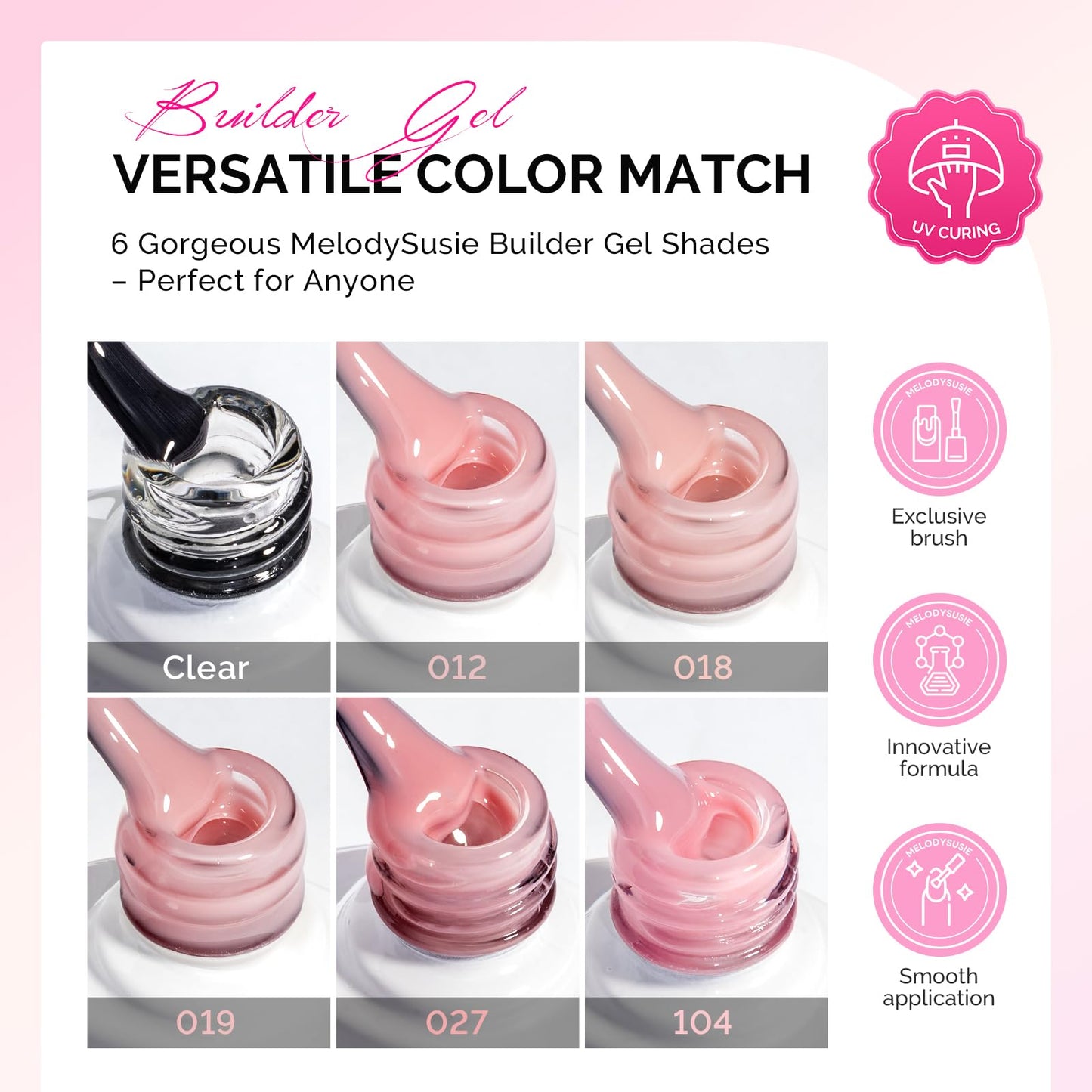 Close up of MelodySusie nude pink builder gel bottle
