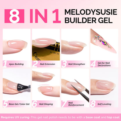 Model showing nail extension application using MelodySusie builder gel