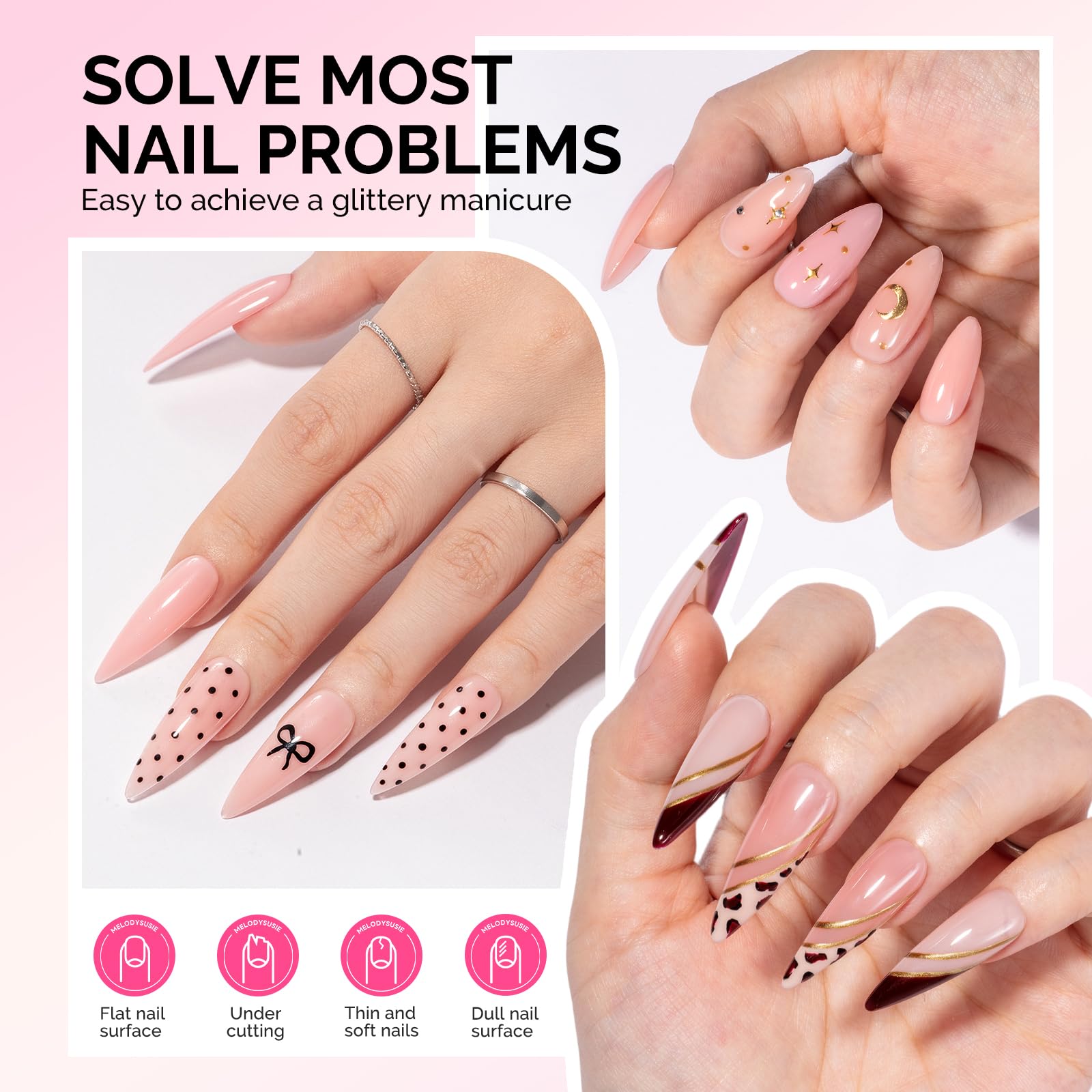 Top down view of the 6 piece MelodySusie nail gel kit