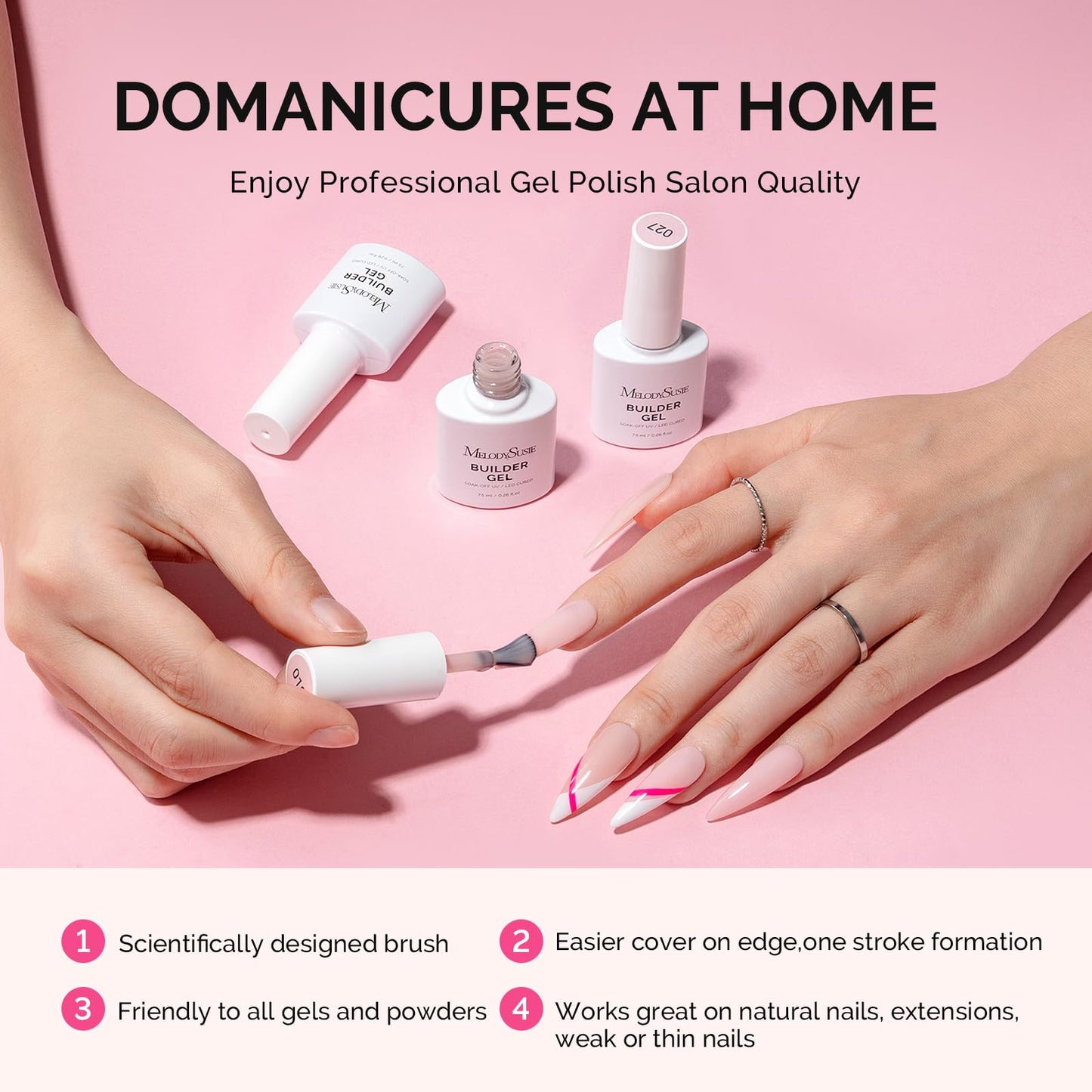 Instructional graphic showing builder gel application process