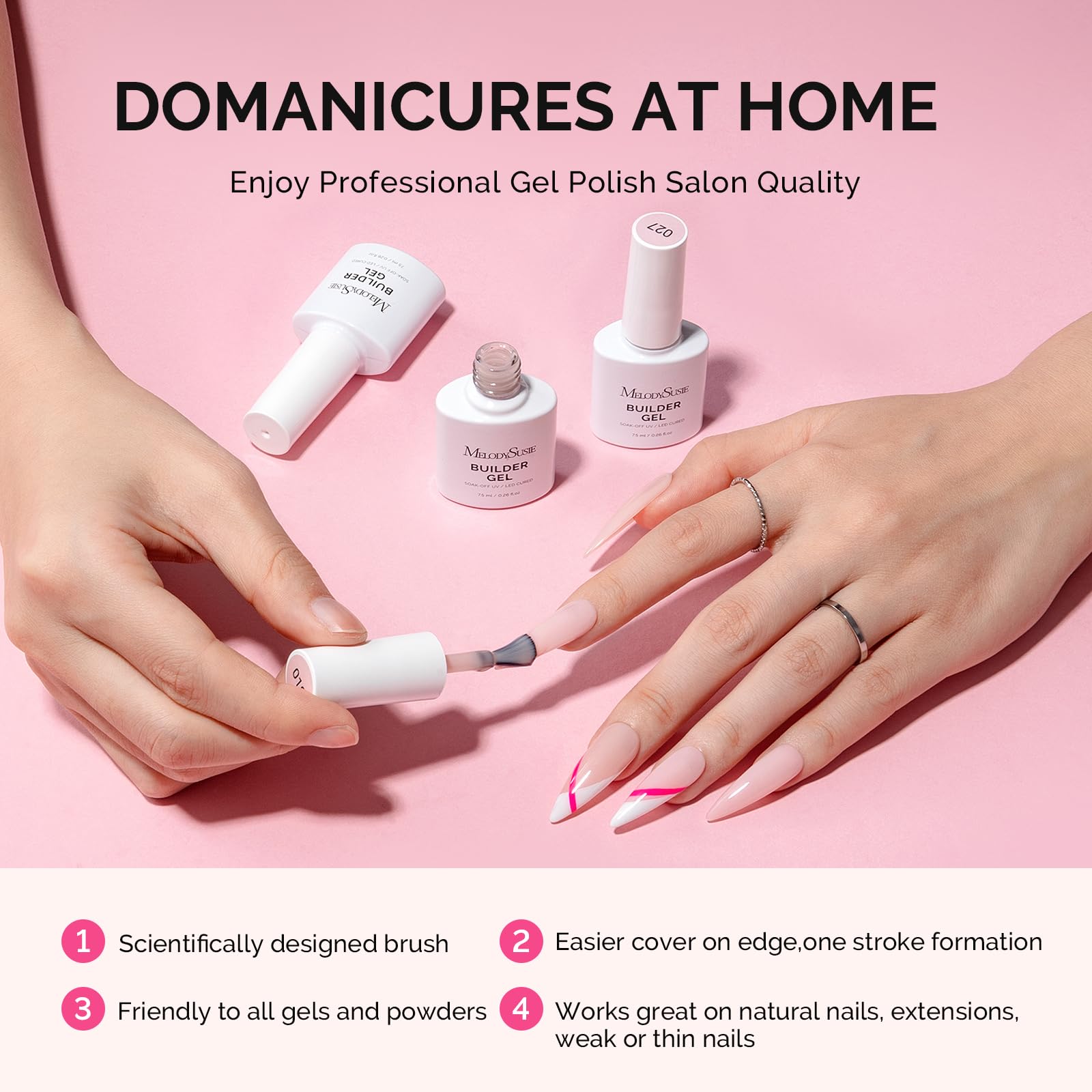 Instructional graphic showing builder gel application process