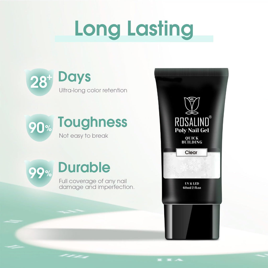 Rosalind poly gel nail extension cured clear finish