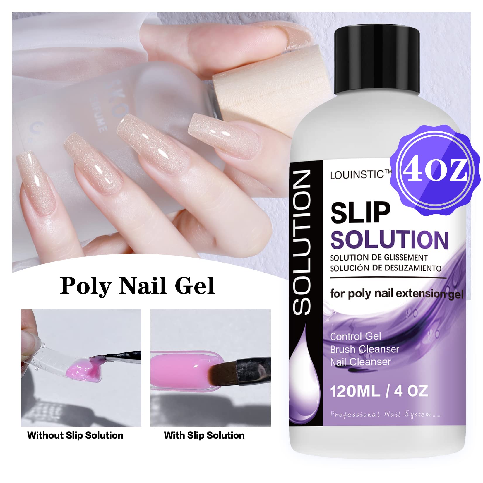 Louinstic slip solution bottle with included nail brush