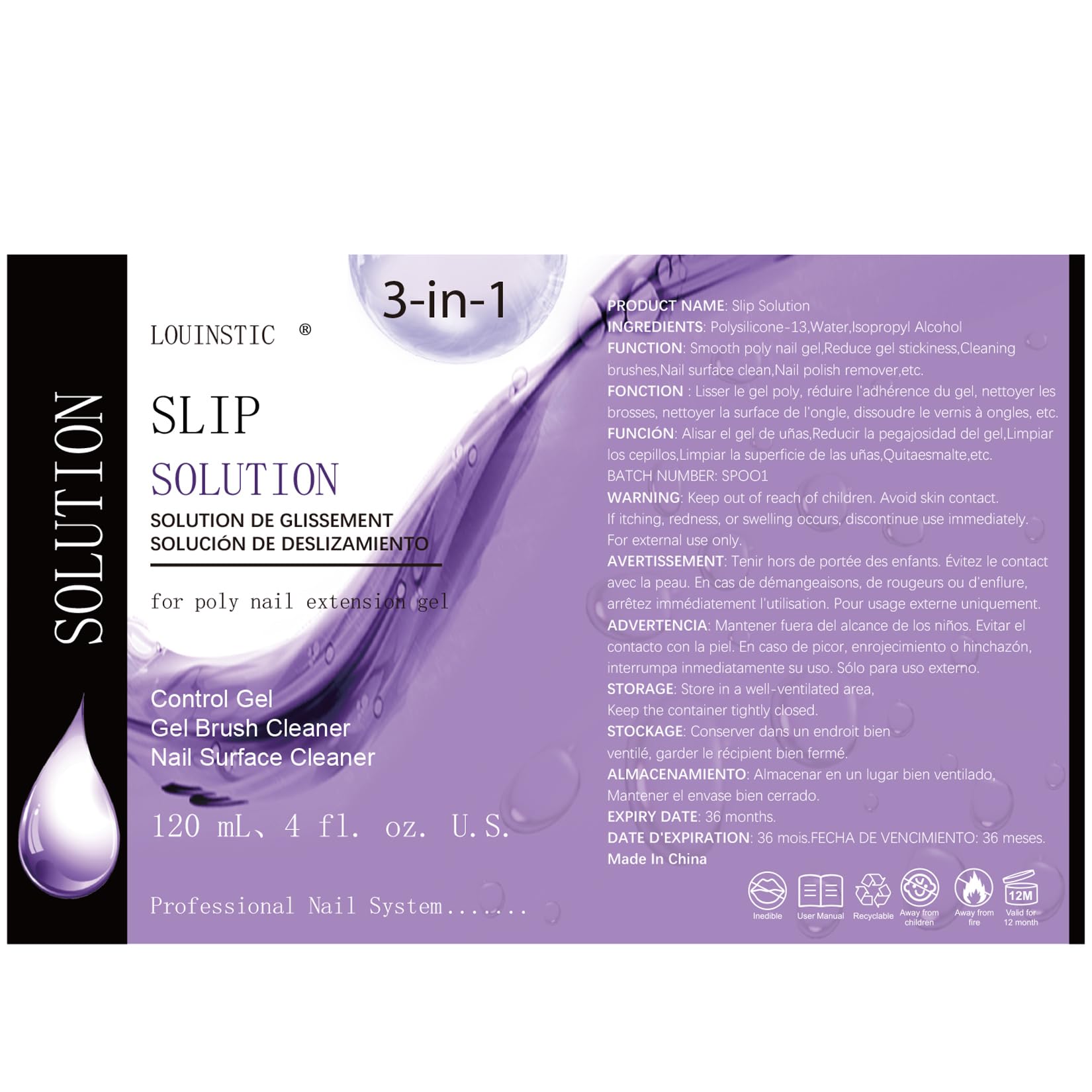 Louinstic slip solution bottle next to lint free pads