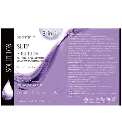 Louinstic slip solution bottle next to lint free pads