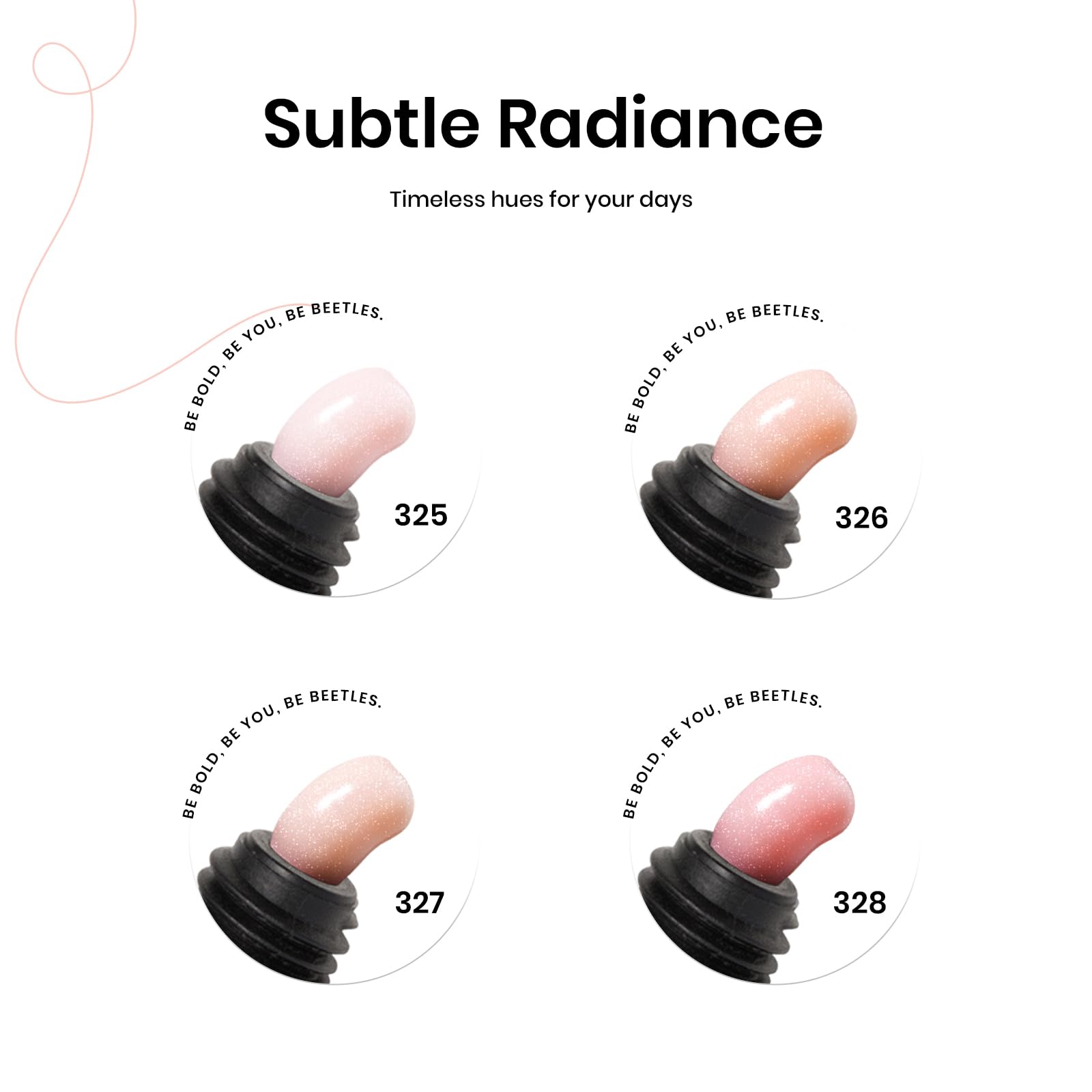 Four tubes of Beetles nude and pink poly gel colors