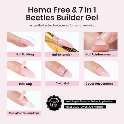 Step by step application of Beetles builder gel for natural nail apex