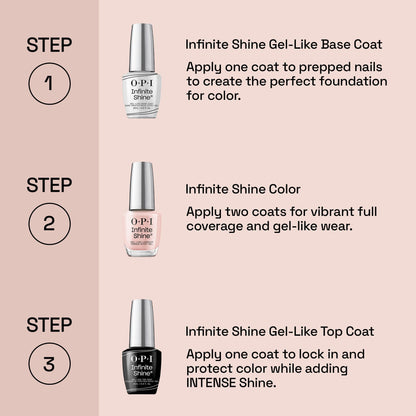 OPI Infinite Shine three step system clear bottle highlighting vegan ingredients