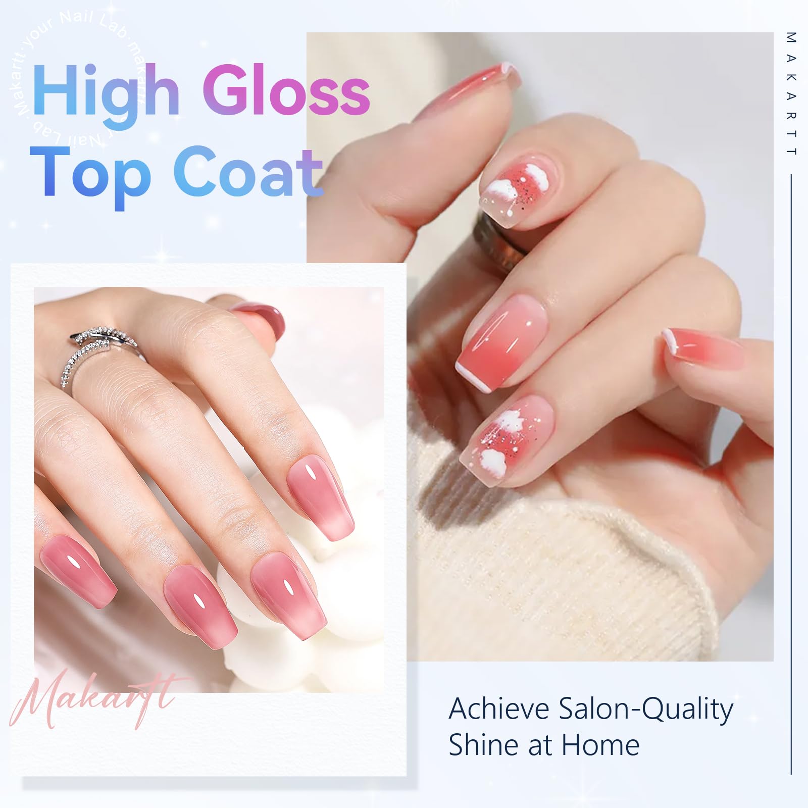 Salon quality soak off gel top coat package display