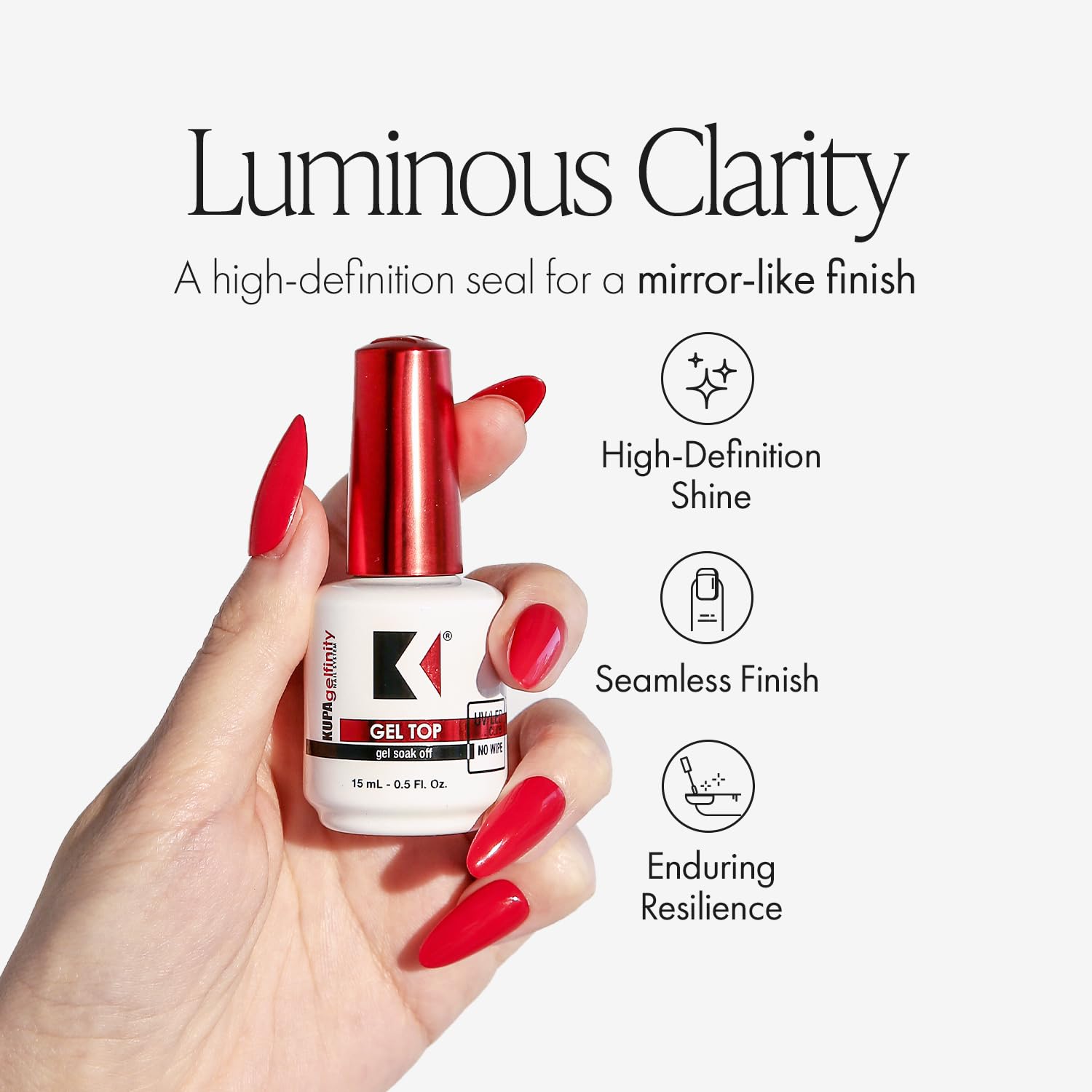 KUPA professional no wipe gel top coat glossy finish label close up