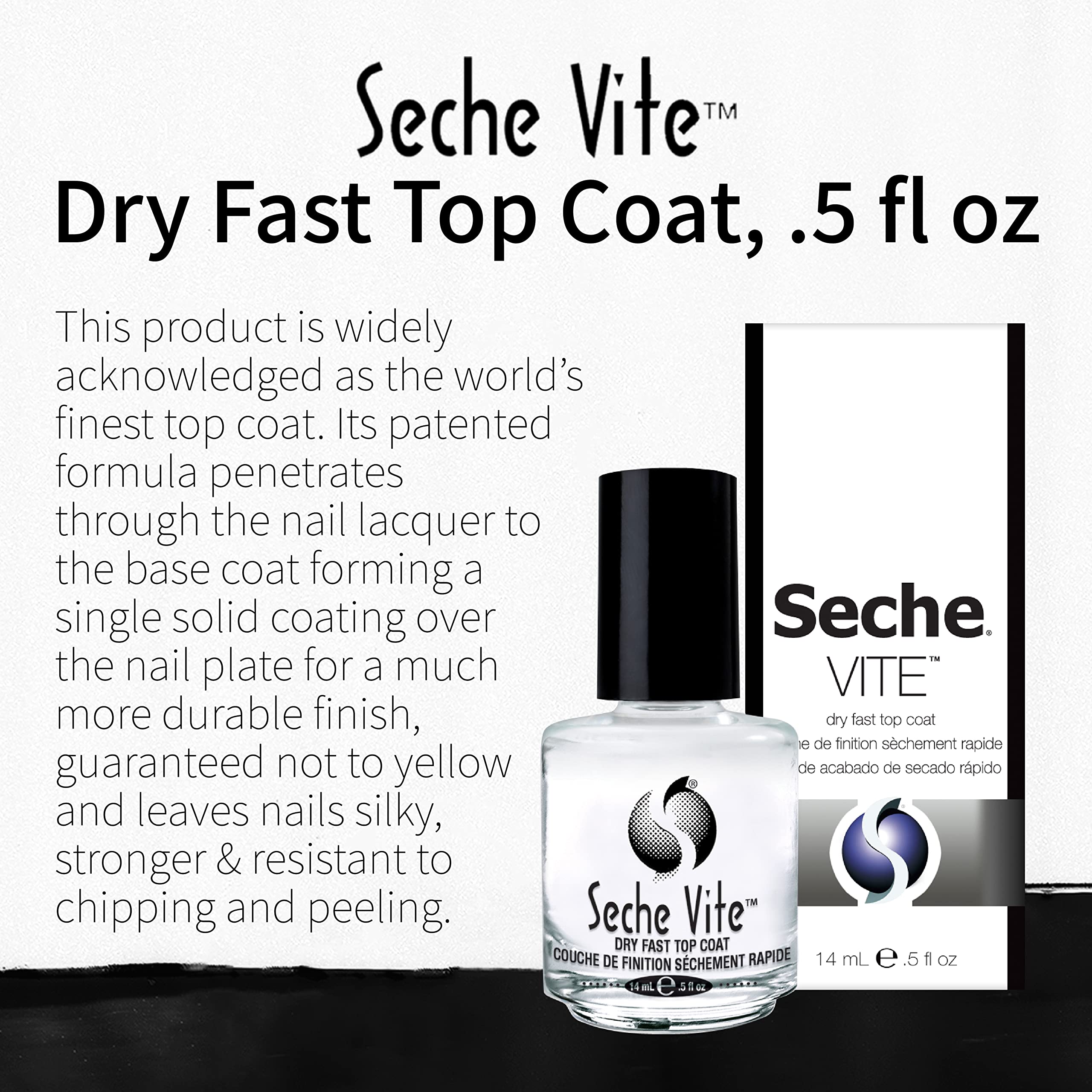 Seche Vite clear quick dry nail top coat packaging layout