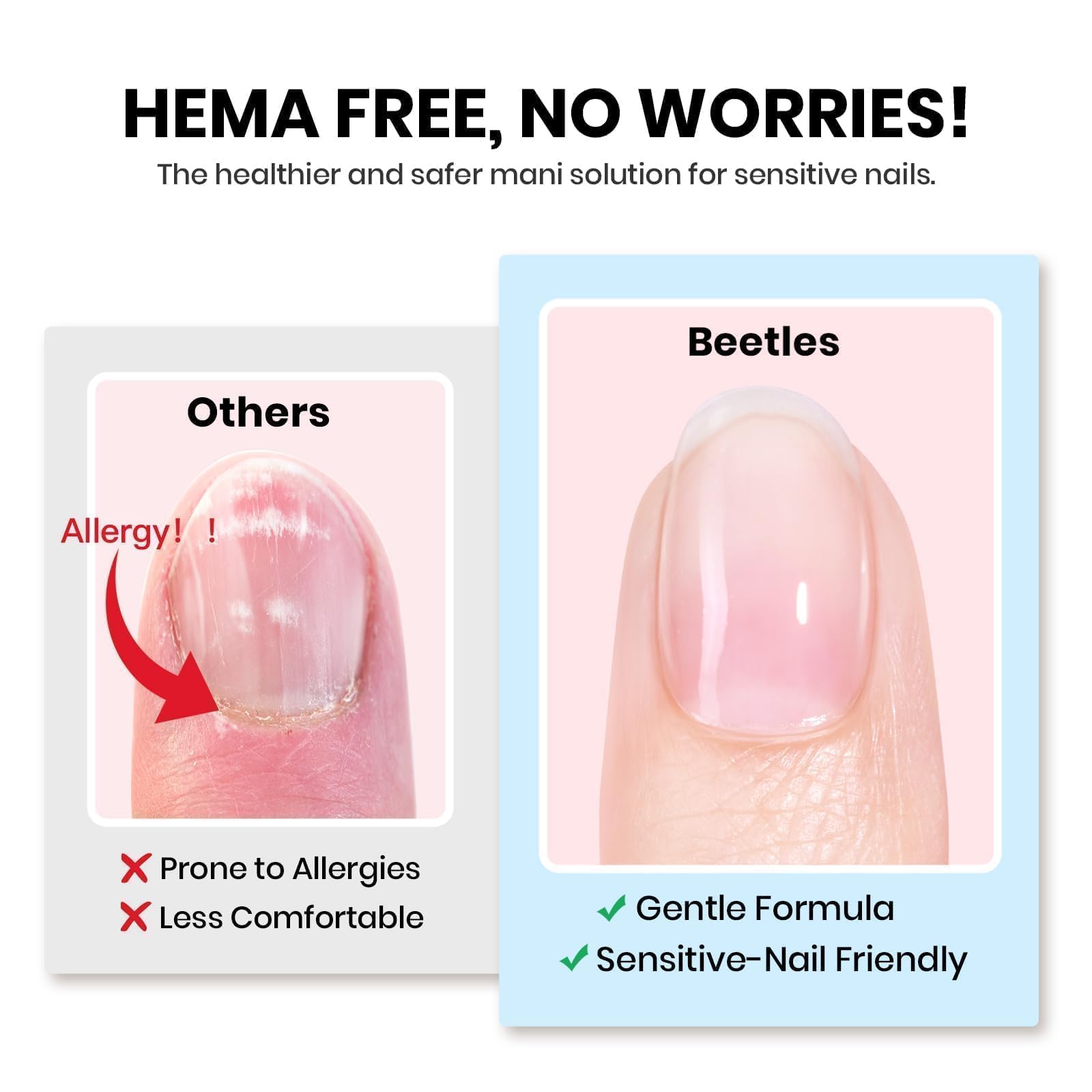 Clear gel consistency of Beetles UV cured nail adhesive being applied with the bottle brush
