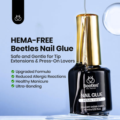 Beetles TPO-free super strong nail glue packaging showing protective ingredient safety callouts