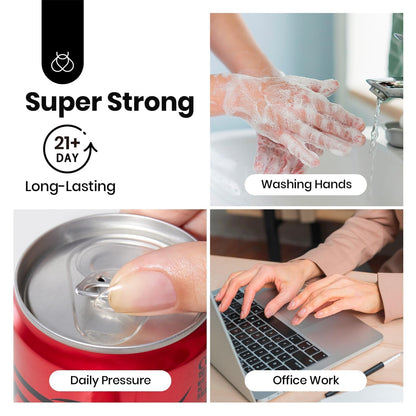 Demonstration of clear press on nail tip being attached using Beetles gel glue under a compact light