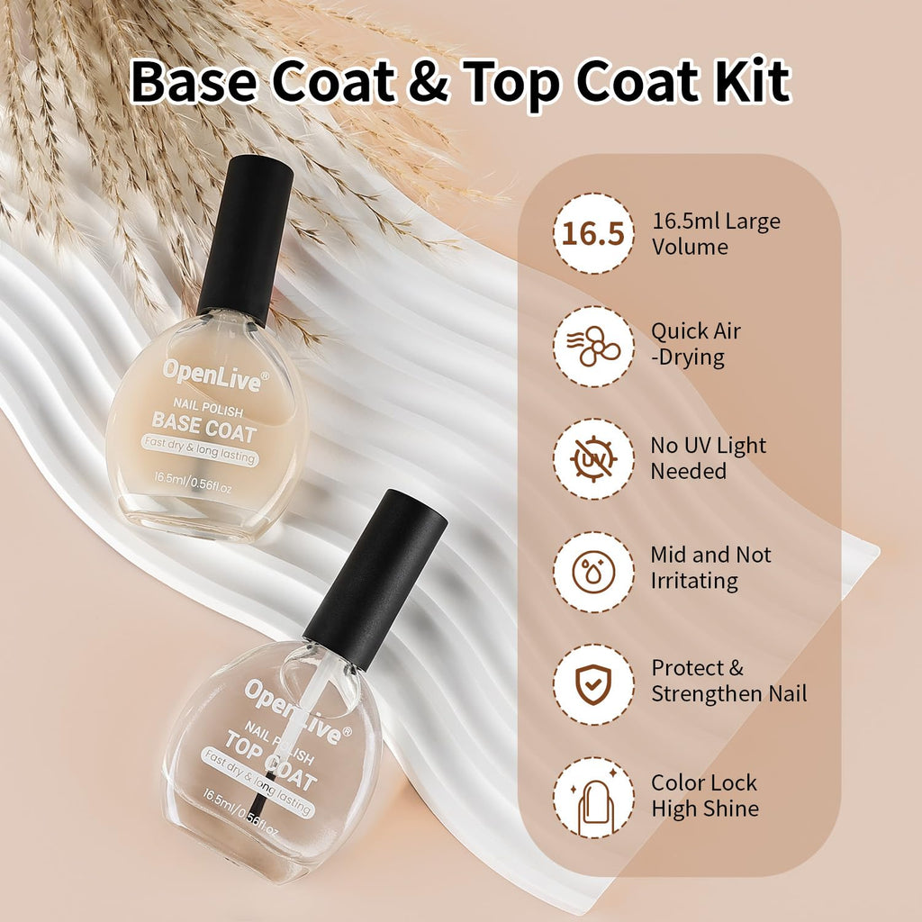 OpenLive shiny top coat and base coat brush applicator display