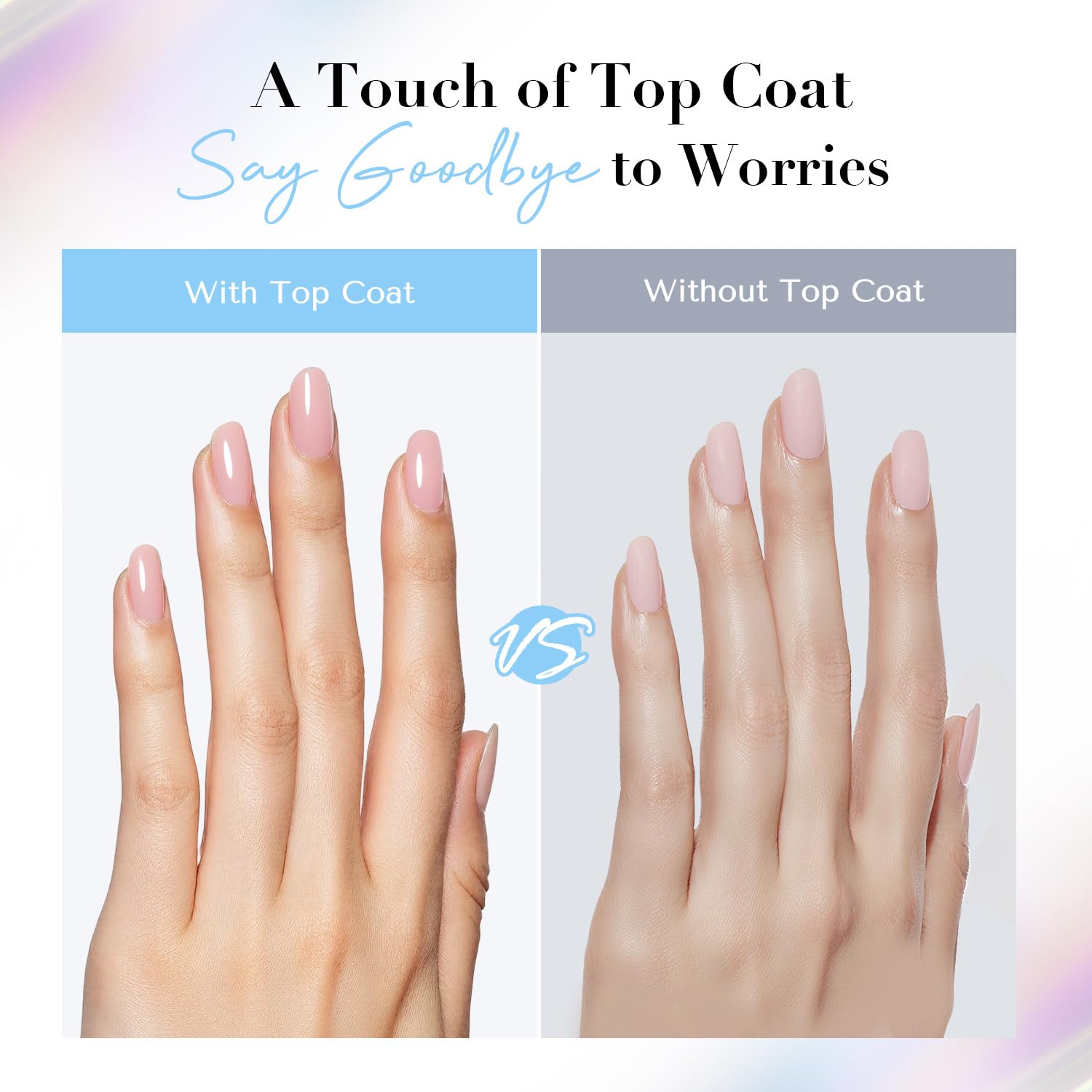 Long-lasting chip-resistant top coat protective layer over vibrant nail art.