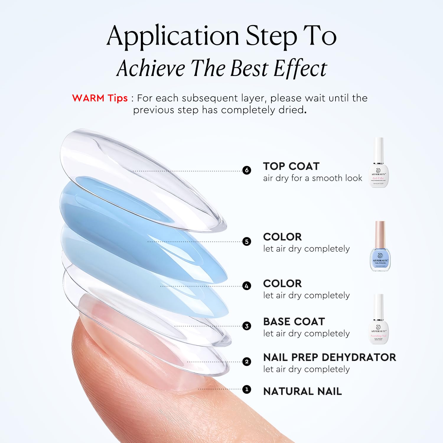 AZUREBEAUTY natural clear lacquer bottle alongside premium manicure tools.