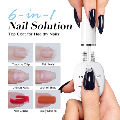Streak-free smooth finish application of AZUREBEAUTY top coat on natural nails.