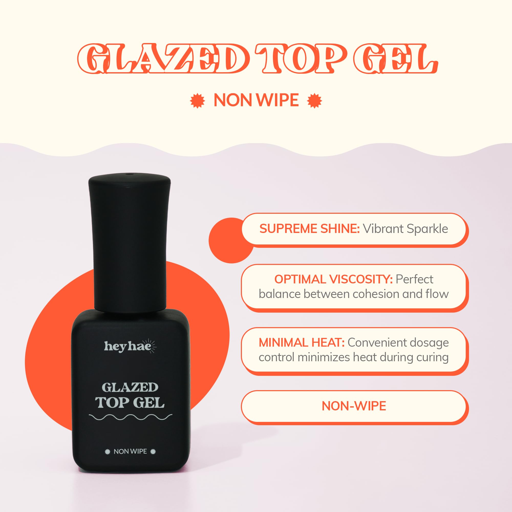 Heyhae Glazed Top Gel brush applicator showing the clear gel consistency.