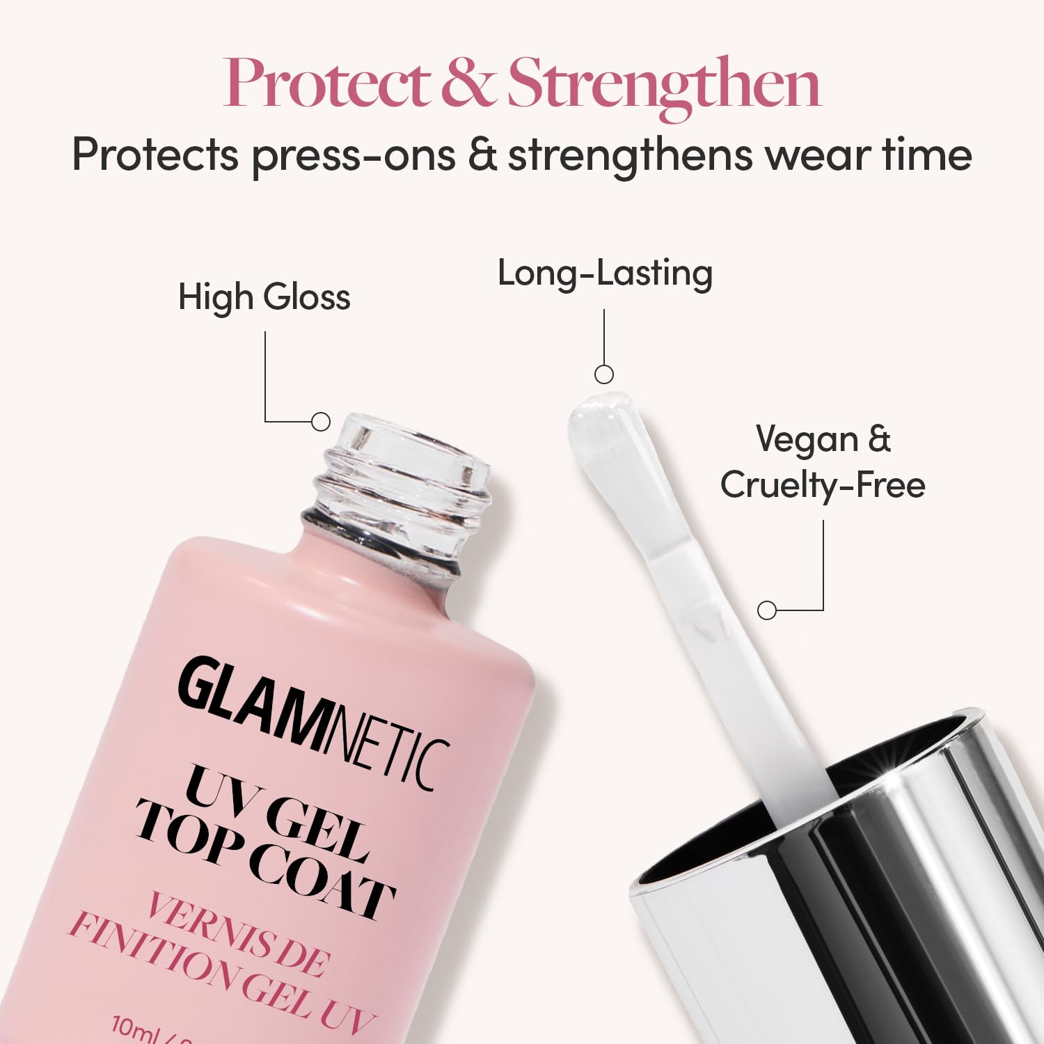 Glamnetic clear no wipe gel top coat application on premium press on nails