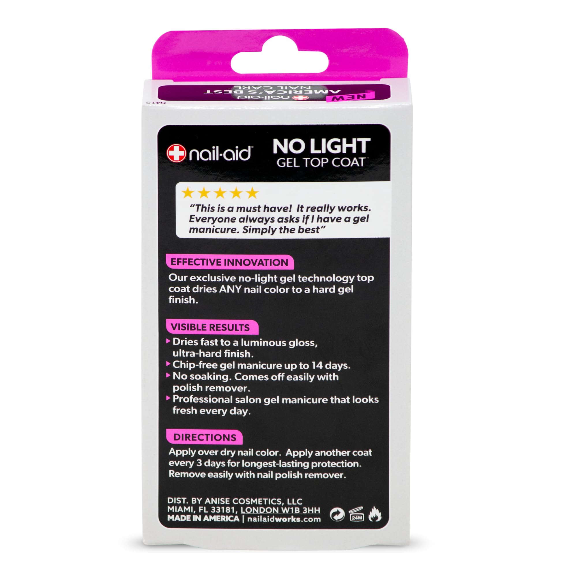 Nail-Aid clear gel top coat bottle showing ingredients and instructions on the back label