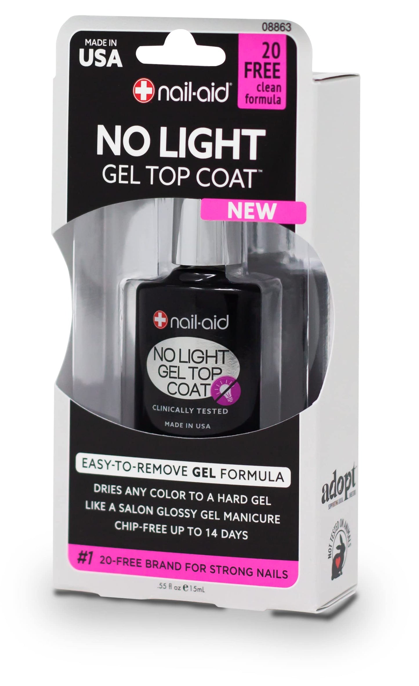 Nail-Aid long wearing chip resistant gel top coat packaging displayed on a clean vanity surface