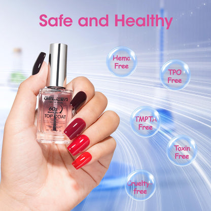 Calcium infused regular nail polish top coat bottle displaying clear consistency