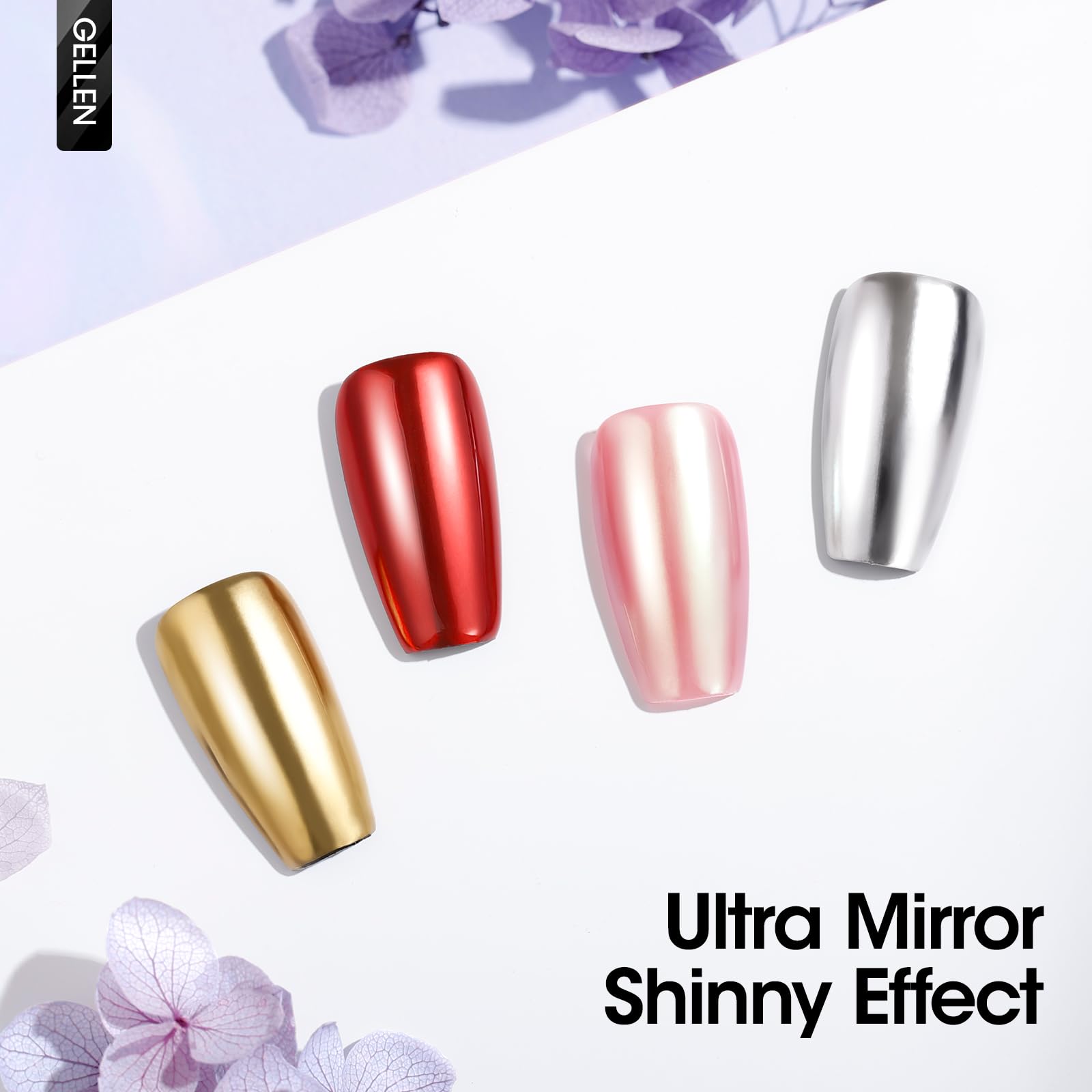 Holographic and metallic nail art samples sealed perfectly with professional soak off gel.
