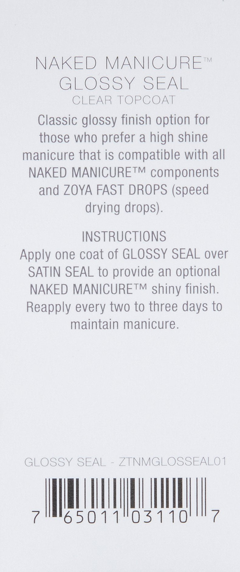 ZOYA 0.5 fluid ounce clear glossy seal treatment for natural nails