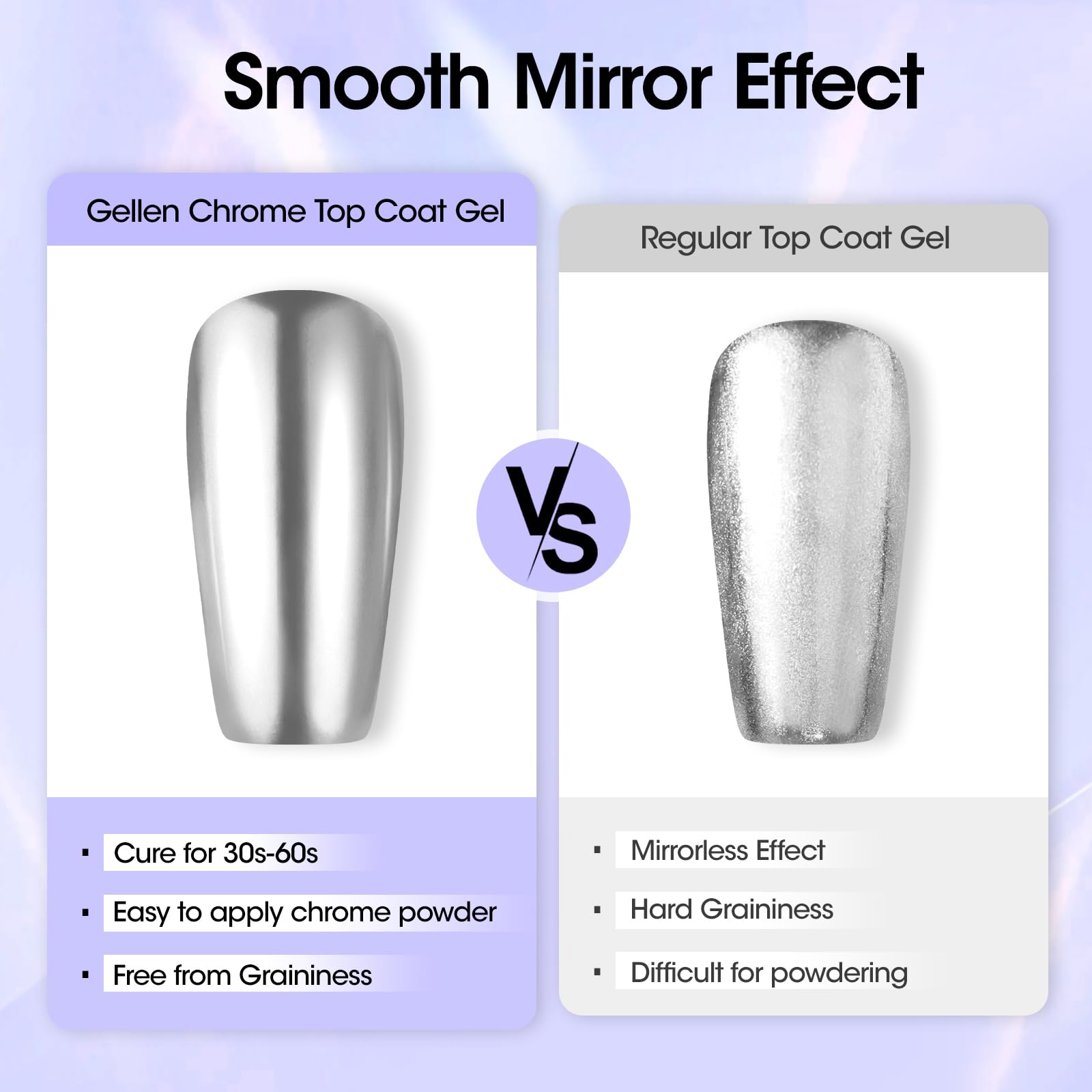 Long lasting chip resistant manicured hand showing off shiny silver mirror effect nails.