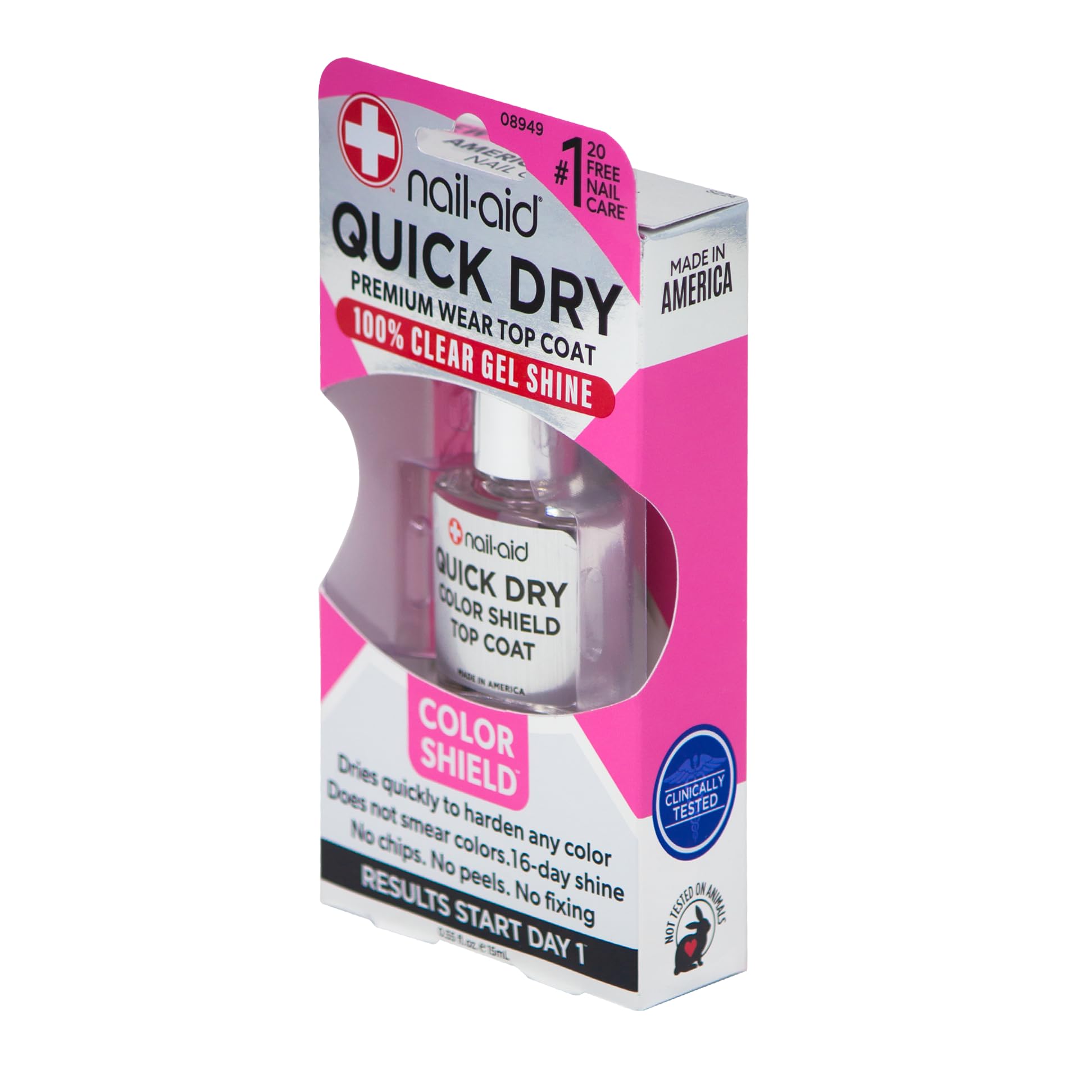 Nail-Aid clear top coat long wear formula side angle view
