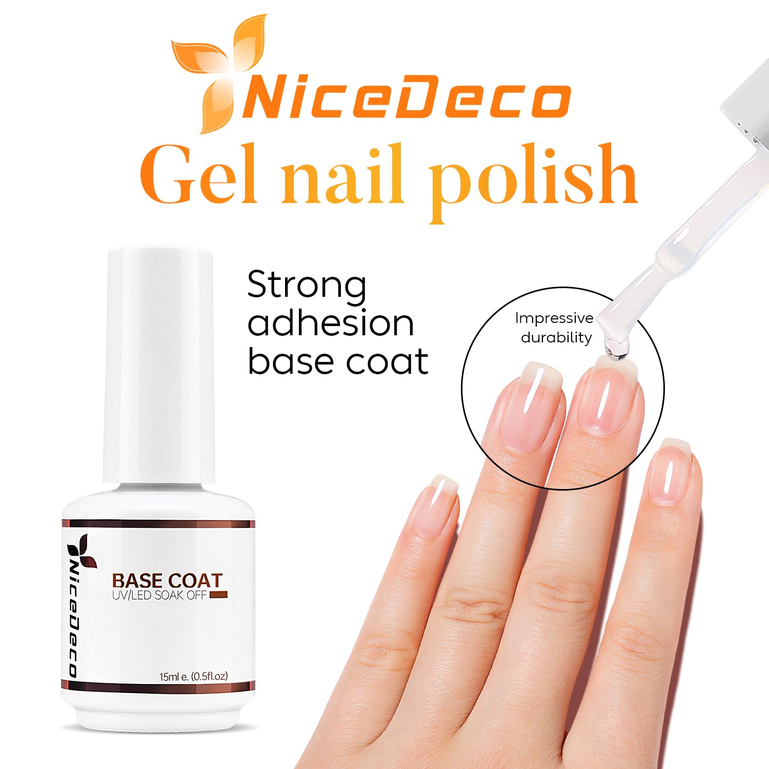 Nicedeco no wipe glossy gel top coat being applied to a nail under a modern manicure setup.