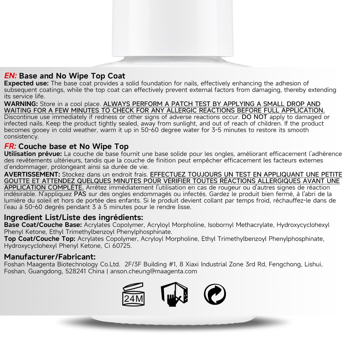 Professional nail salon presentation of Nicedeco base and top coat bottles next to an LED curing light.