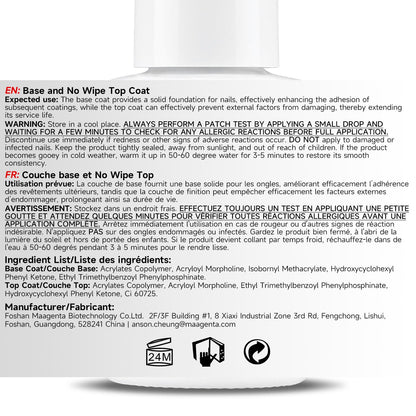 Professional nail salon presentation of Nicedeco base and top coat bottles next to an LED curing light.