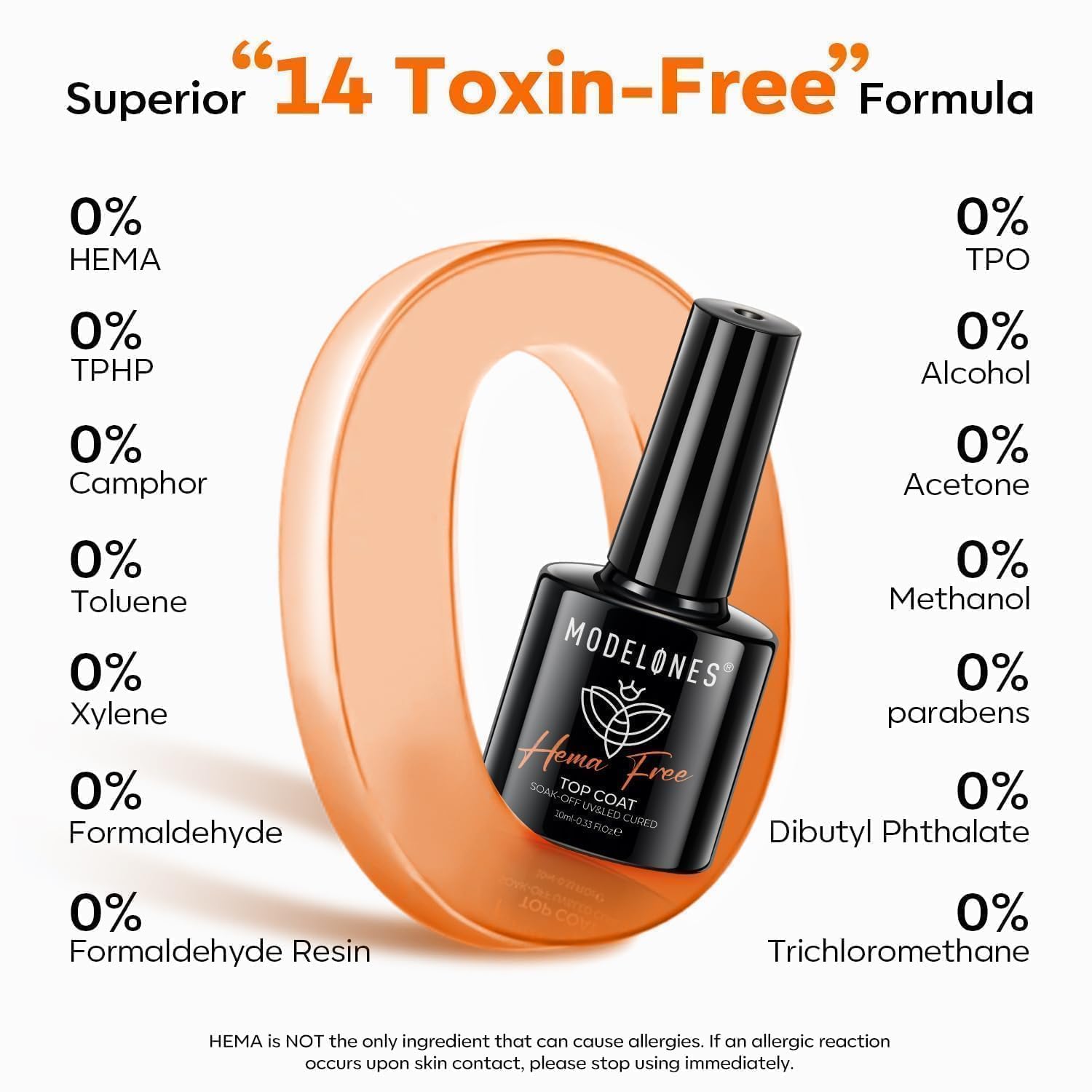 Modelones glossy clear liquid gel top coat bottle showing the applicator brush with high shine formula