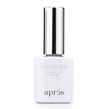 Application of Aprés Heavenly gel topcoat over a neutral base colour