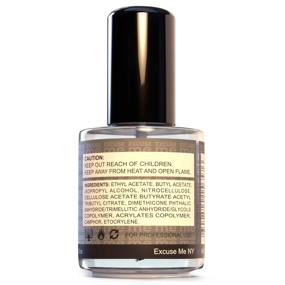 Excuse Me high gloss clear professional nail top coat showing the application brush