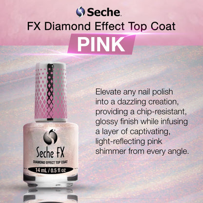 Seche FX Diamond Effect Top Coat Pink brush application close up on a manicured nail.