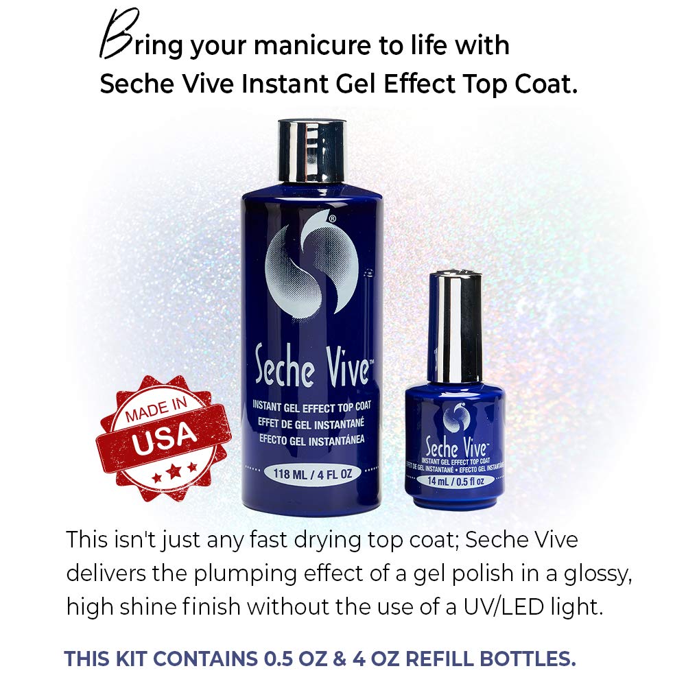 Close up of the professional four ounce and zero point five ounce nail polish bottles.