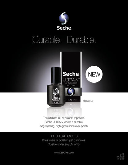 Seche Ultra-V top coat product packaging showing instructions for UV lamp curing