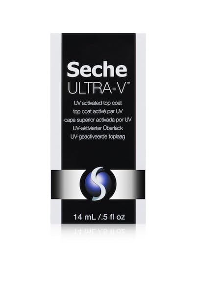 Clear high gloss Seche Ultra-V gel nail topcoat bottle standing upright