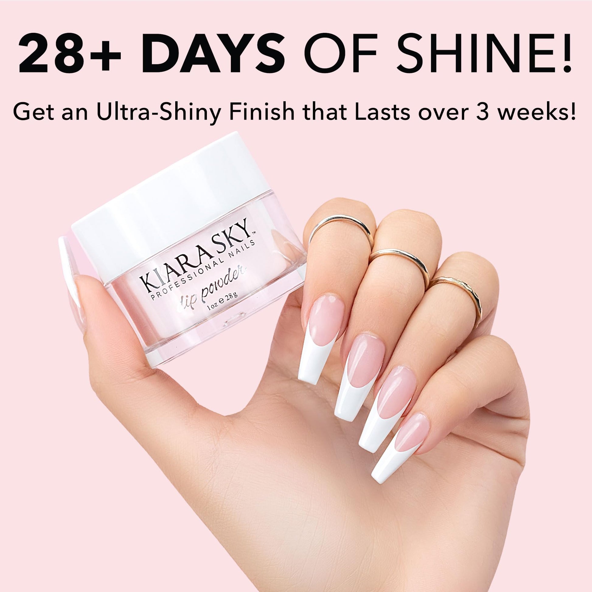 Kiara Sky zero point five fluid ounce top coat glaze bottle resting on a clean white surface