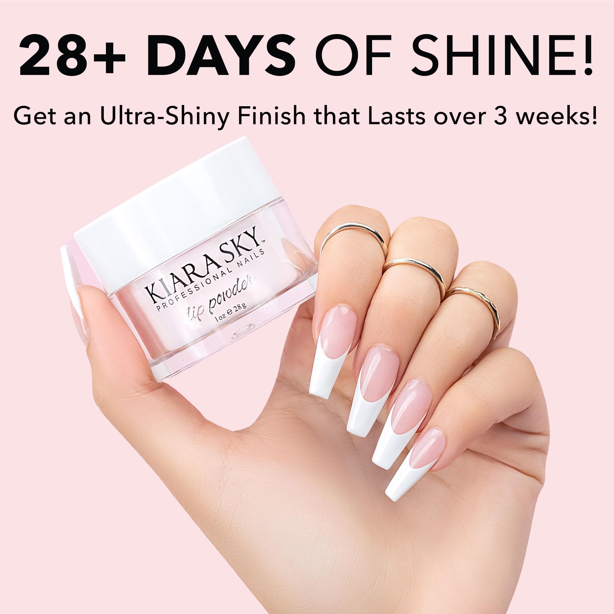 Kiara Sky zero point five fluid ounce top coat glaze bottle resting on a clean white surface
